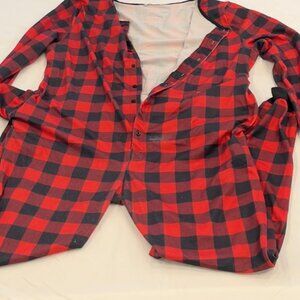 Flannel print onesie pajamas with bum flap